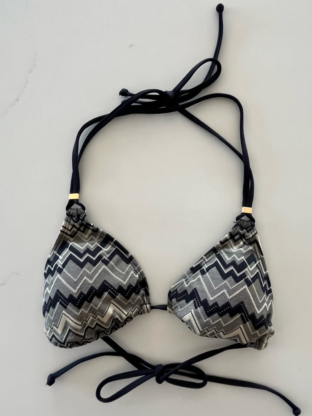 L*Space Black Chevron Geometric Sahara Triangle Halter Bikini Top Size Small